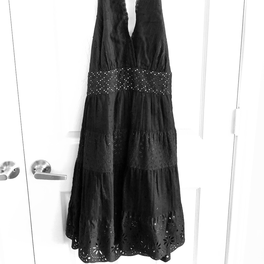 BCBG black eyelet halter dress